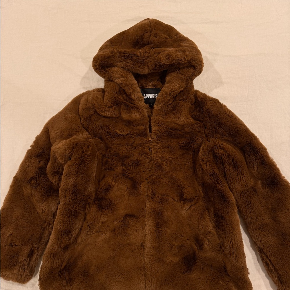 APPARIS Brown Faux Fur Hooded Jacket